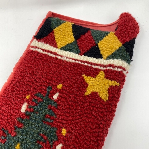Laura Megroz Christmas Tree Wool Hook Christmas Stocking Handmade 9"x20 2003 - Picture 2 of 8